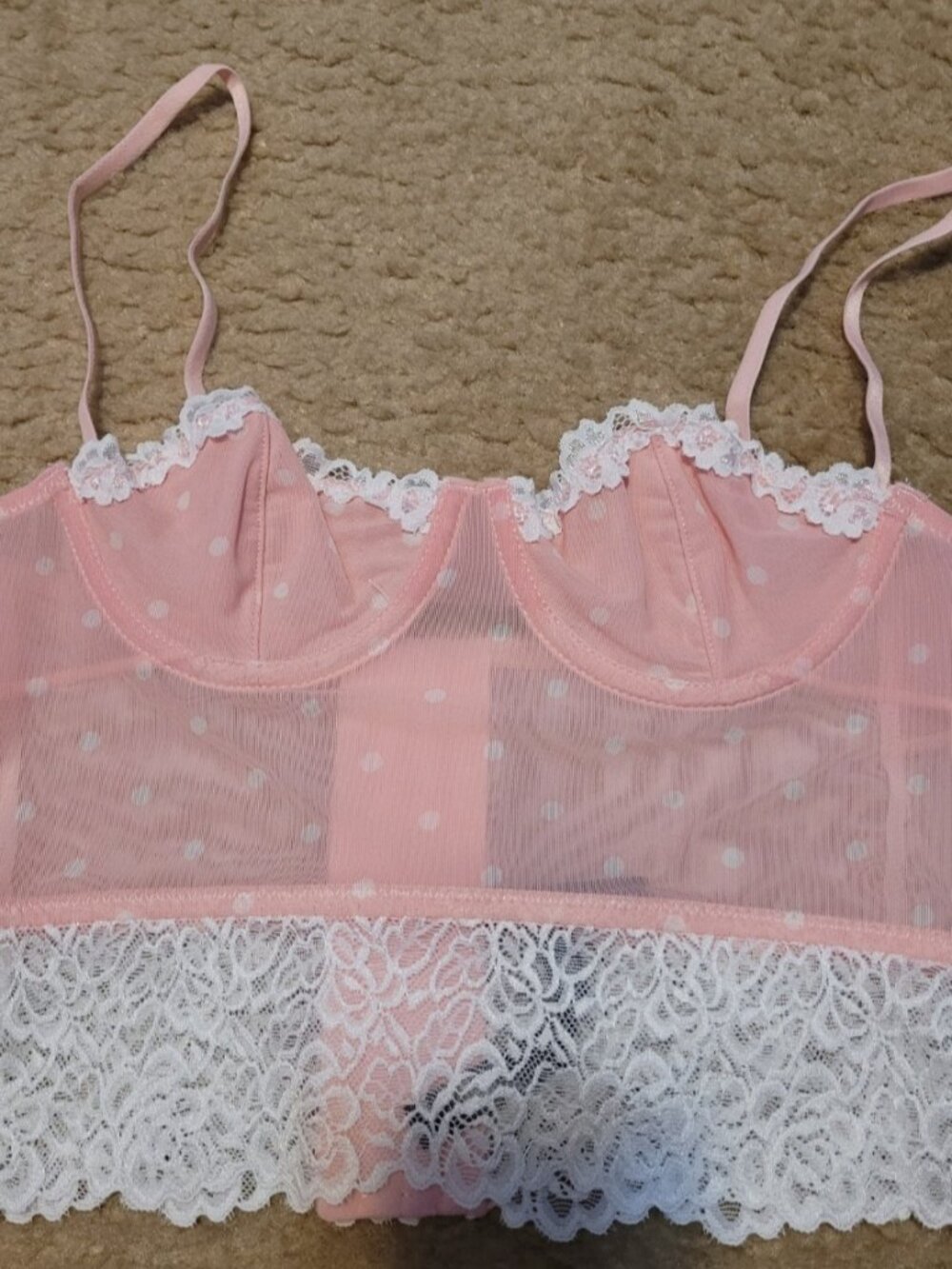 Urban Outfitters Pink Swiss dot lace bustier top